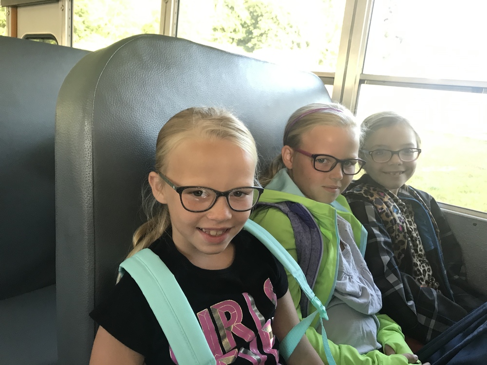 First Day of School Three Girls on Bus