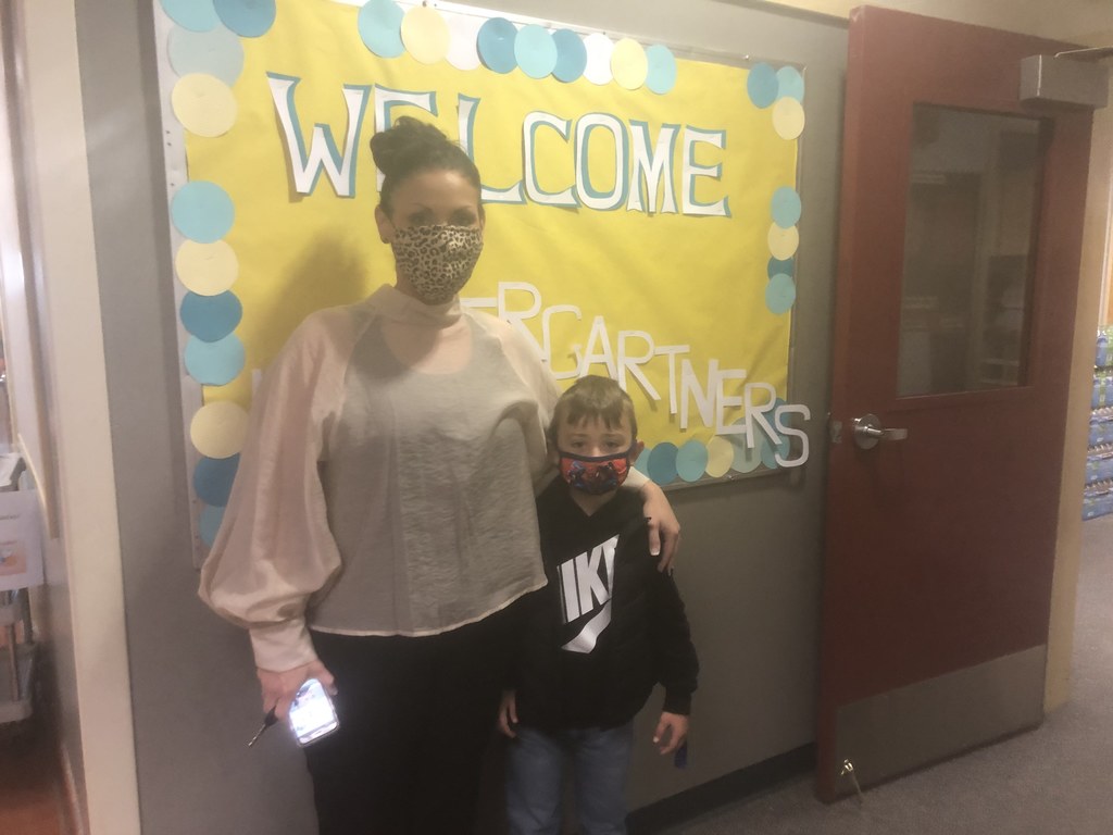 Mom and son first day of Kindergarten